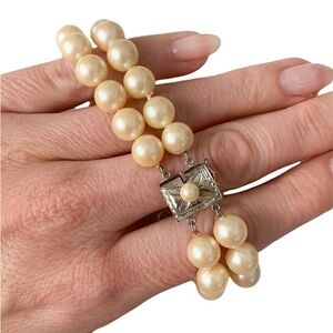 Silver Double Strand Japanese Akoya Pearl Bracelet